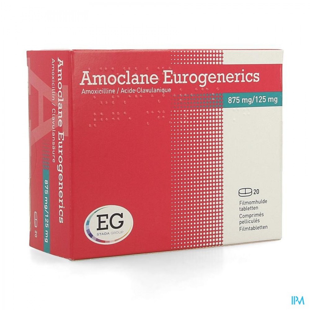 AMOCLANE EUROGENERICS 875MG/125MG FILMOMH TABL 20 | Apotheek Thiels