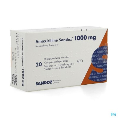AMOXICILLINE SANDOZ 1000 MG TABL DISP 20