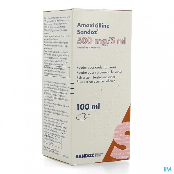AMOXICILLINE SANDOZ 500MG/5ML PDR ORALE SUSP 100ML