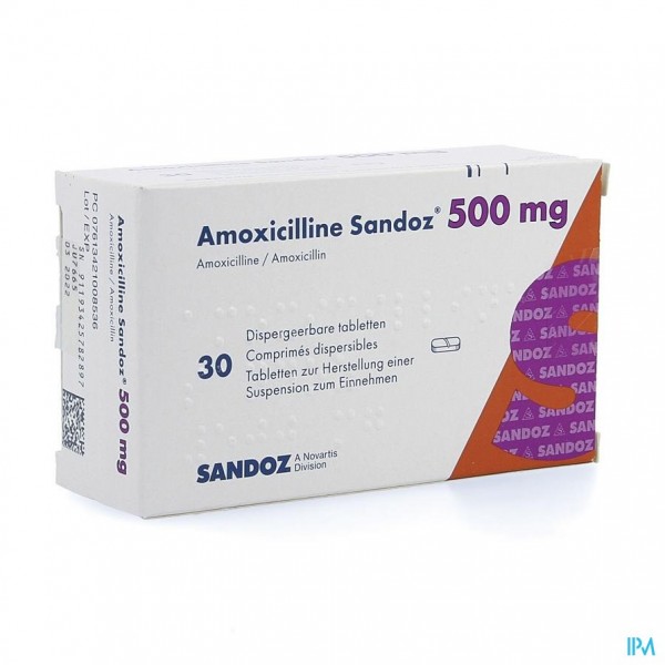 AMOXICILLINE SANDOZ 500 MG TABL DISP 30