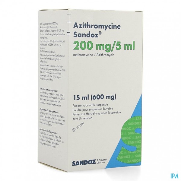 AZITHROMYCINE SANDOZ 200MG/5ML PULV SUSP OR 15,0ML