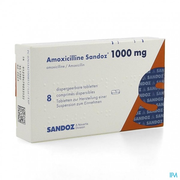 AMOXICILLINE SANDOZ 1000 MG TABL DISP 8
