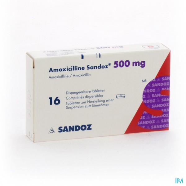 AMOXICILLINE SANDOZ 500 MG TABL DISP 16